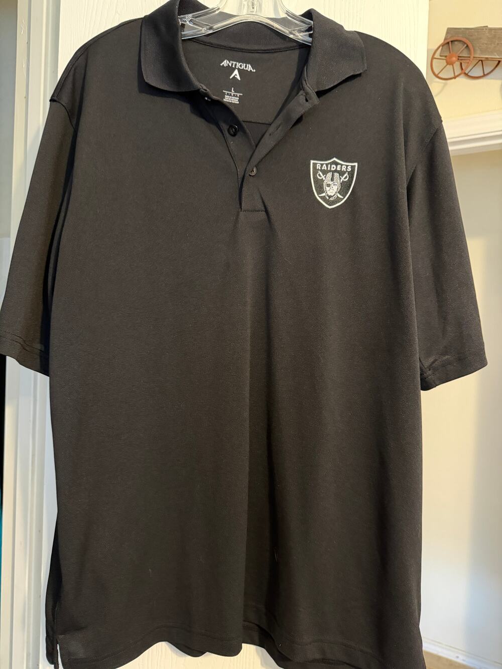 Antigua Raiders Polo Shirt Men's Black Embroidered NFL Team Logo Golf Casual